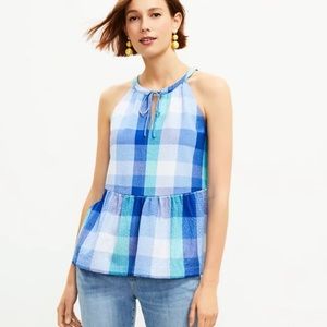 LOFT | Plaid Keyhole Peplum Halter Top Size Medium (A21)